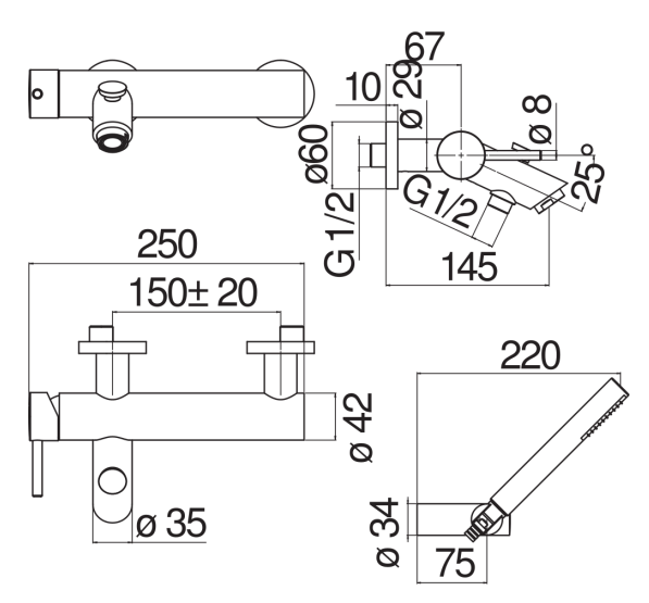 Смеситель для ванны Nobili LIVE с душем матовый белый LV00110WM