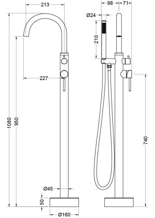 Смеситель для ванны напольный Aquanet Европа хром AQ1345CR