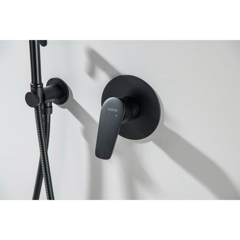 Набор с гигиеническим душем AQUATEK БЕТТА (смеситель + лейка + шланг) матовый черный AQ1119MB
