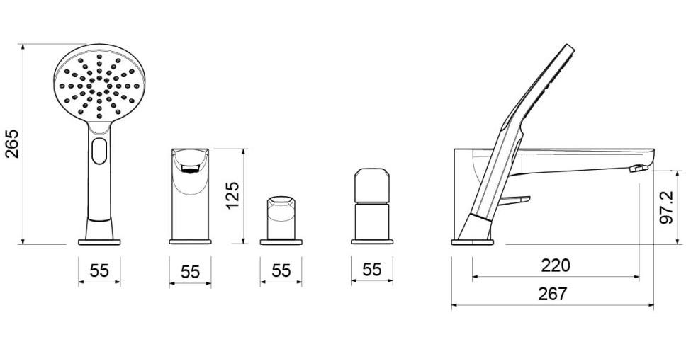 Смеситель на борт ванны Aquanet Бетта на 4 отверстия матовый черный AQ1148MB