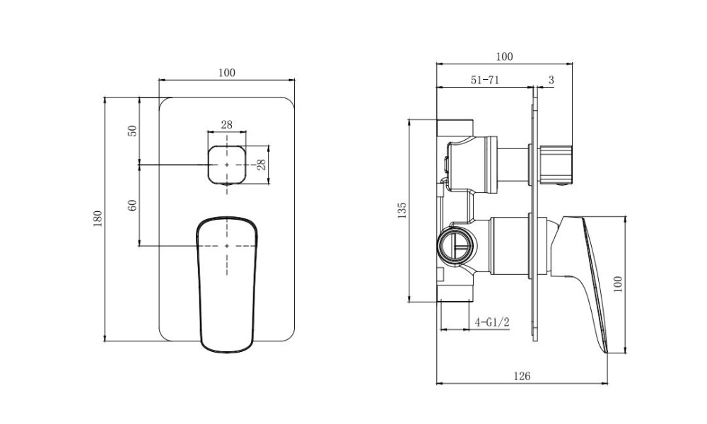 Смеситель для ванны Aquatek Вега 2 режима внешняя и скрытая часть хром AQ1046CR