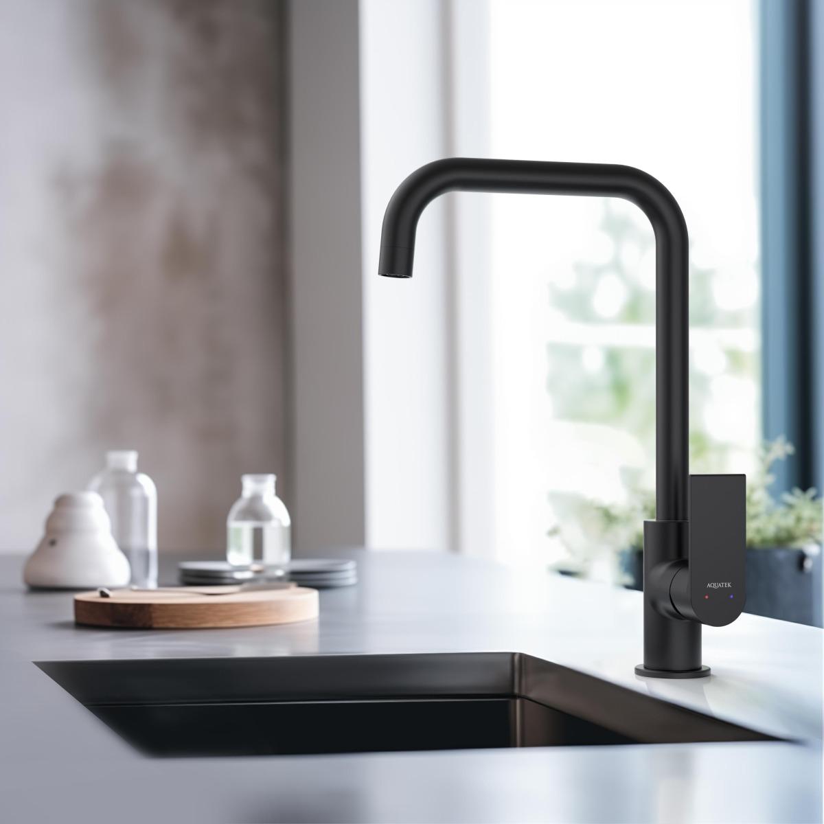 Смеситель для кухни Aquanet ЛИРА матовый черный AQ1480MB