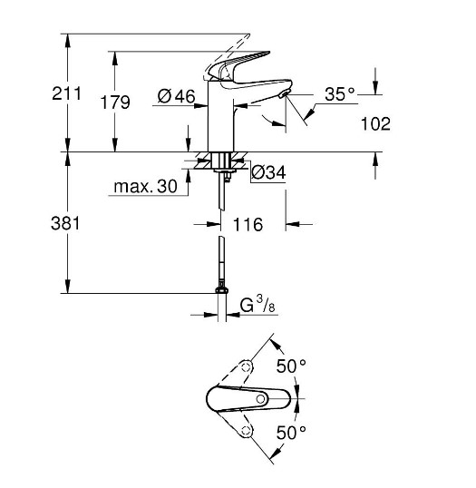 Смеситель для раковины GROHE Euroeco M-Size хром 24266001