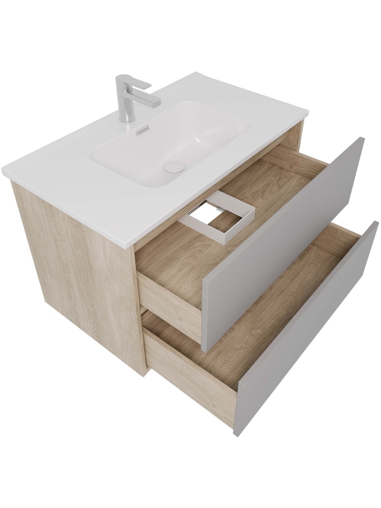 Комплект мебели для ванной AQUATON Либра 80 см тумба с раковиной AQ0480-00 серый туман/дуб давос AQ66080-DO-LG