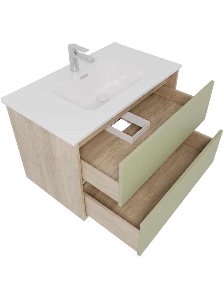 Комплект мебели для ванной AQUATON Либра 80 см тумба с раковиной AQ0480-00 шалфей зеленый/дуб давос AQ66080-DO-GS
