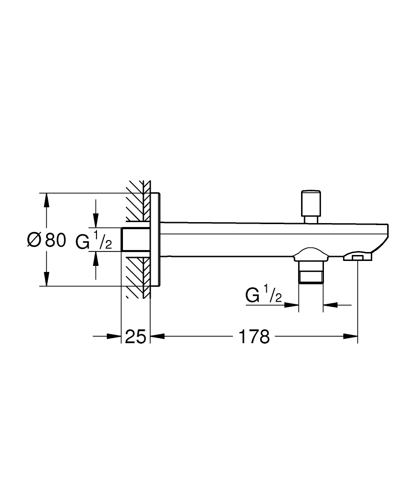 Душевая система GROHE Tempesta 250 со смесителем BauEdge и изливом для ванны 1000190
