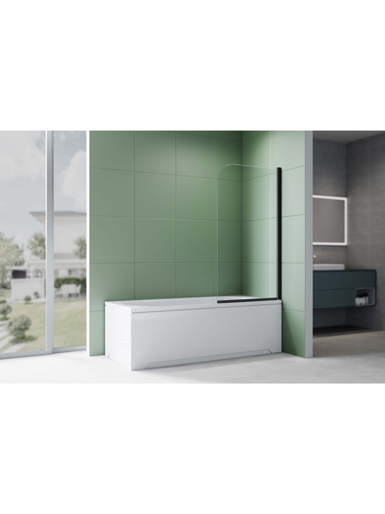 Шторка на ванну Aquanet одноэлементная поворотная 800x1500 мм черный профиль прозрачное стекло 6 мм AQ.BSRC.080.1BL