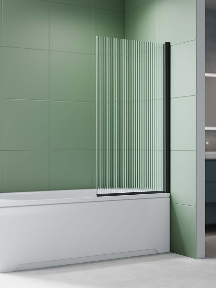 Шторка на ванну Aquanet одноэлементная поворотная 800x1500 мм черный профиль рифленое стекло 6 мм AQ.BS.080.2BL