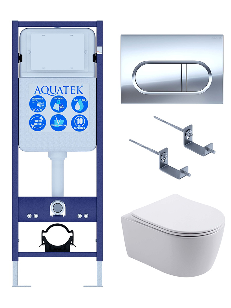 Комплект инсталляции 4 в 1 AQUATEK Европа New (рама INS-0000017, унитаз AQ1106L-00, кнопка KDI-0000043) ЕВРОПА New-INS17-043