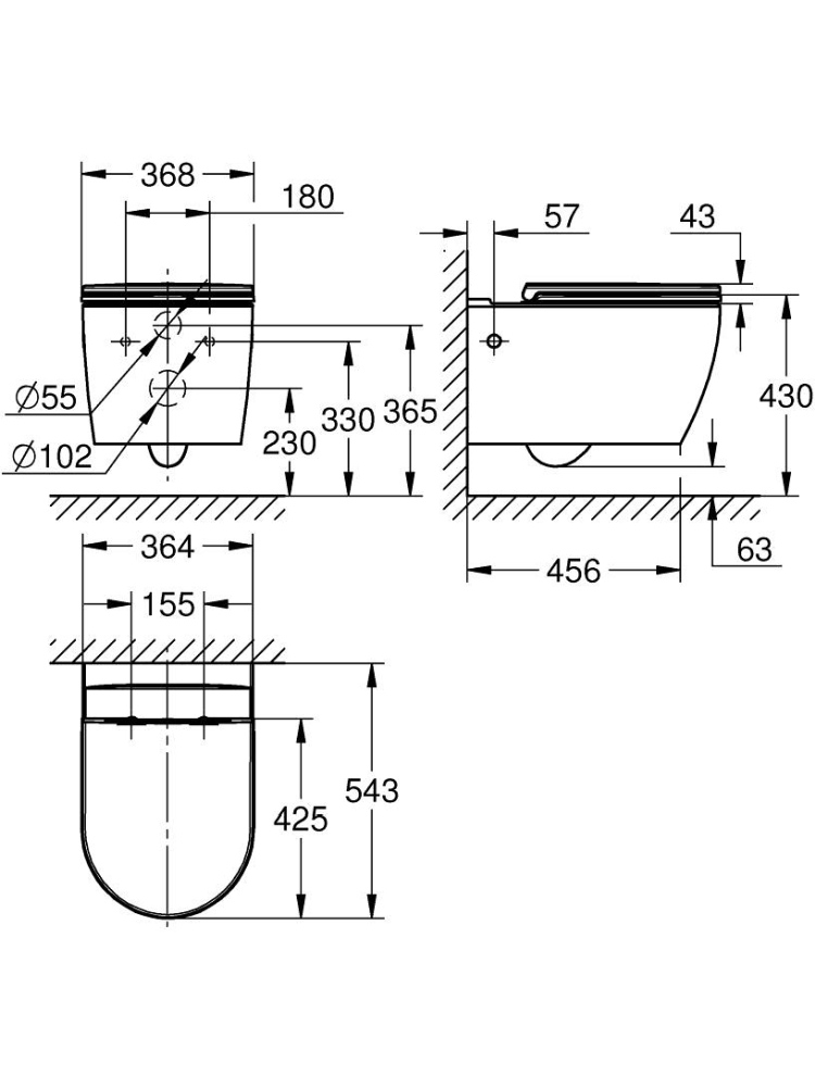 Унитаз подвесной GROHE Bau с сиденьем микролифт альпин-белый 103860SH00