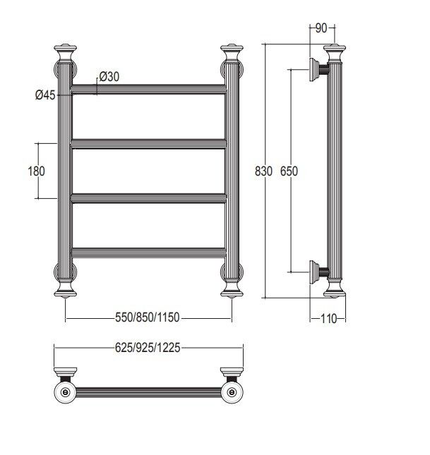 Полотенцесушитель электрический Margaroli Capitelli 2-952J 625x830 мм Box справа цвет золото 2952J5504GONB