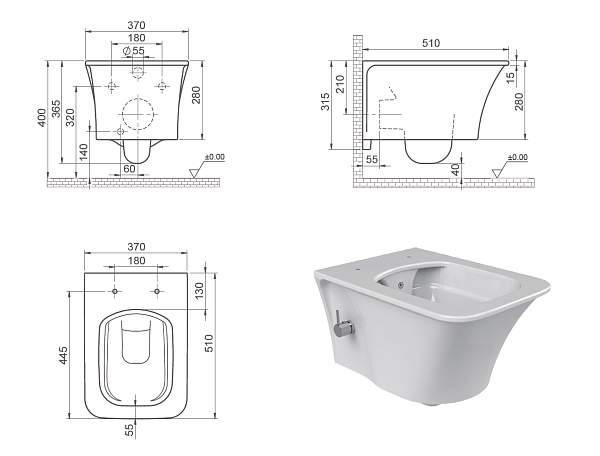 Унитаз подвесной Boheme Mirage с функцией биде 37х51 см белый 965-2