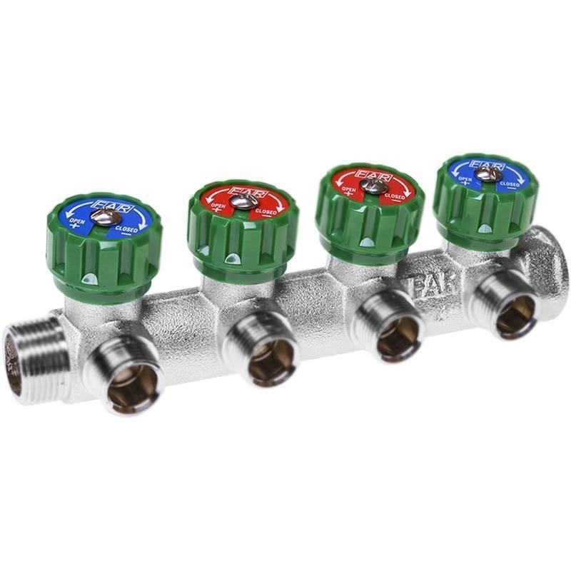 Коллектор проходной FAR 4 выхода 1 x 3/4 HP-BP плоское уплотнение 45 мм FK 3824 134TP