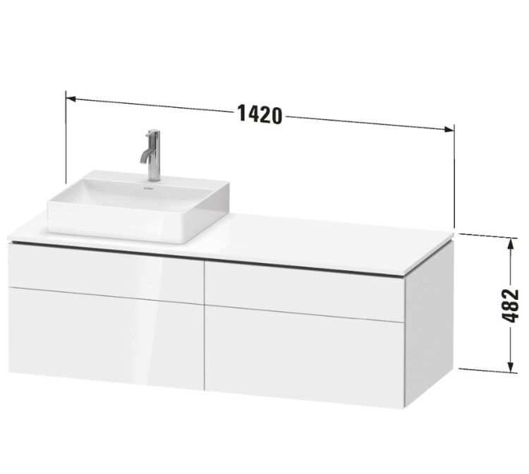 Тумба под раковину Duravit L-Cube 1420x550x482 мм подвесная вырез справа белый LC4870R22220000
