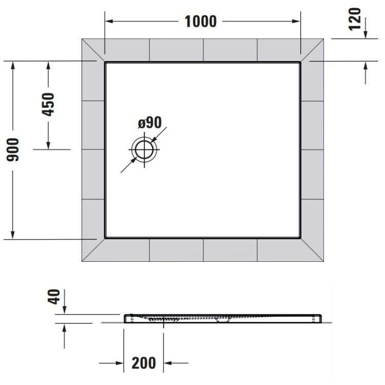 Душевой поддон Duravit Tempano 1000x900 мм с уплотнительной манжетой белый 720195000000000