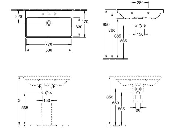 Раковина Villeroy & Boch Avento 800x470 мм на тумбу альпийский белый 41568001