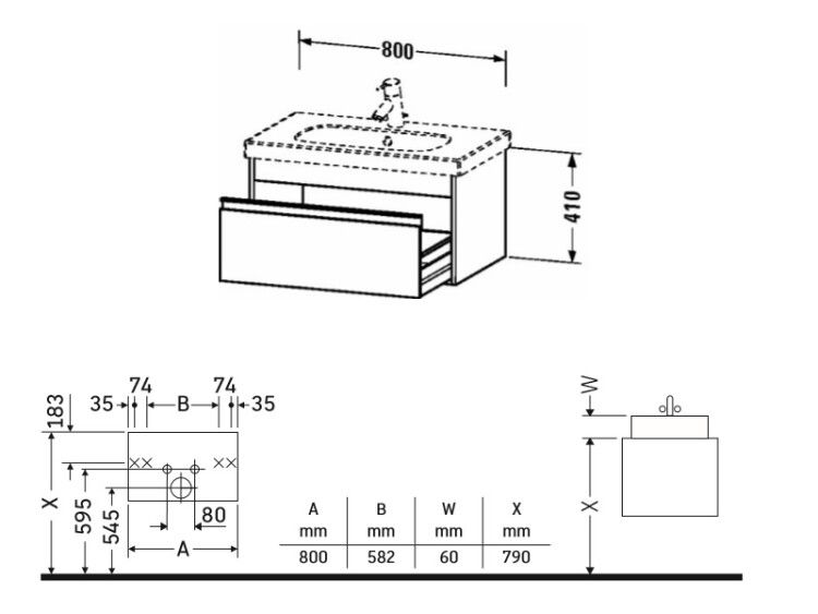Тумба под раковину подвесная Duravit Ketho 800x455x410 мм 1 ящик базальт матовый KT666704343