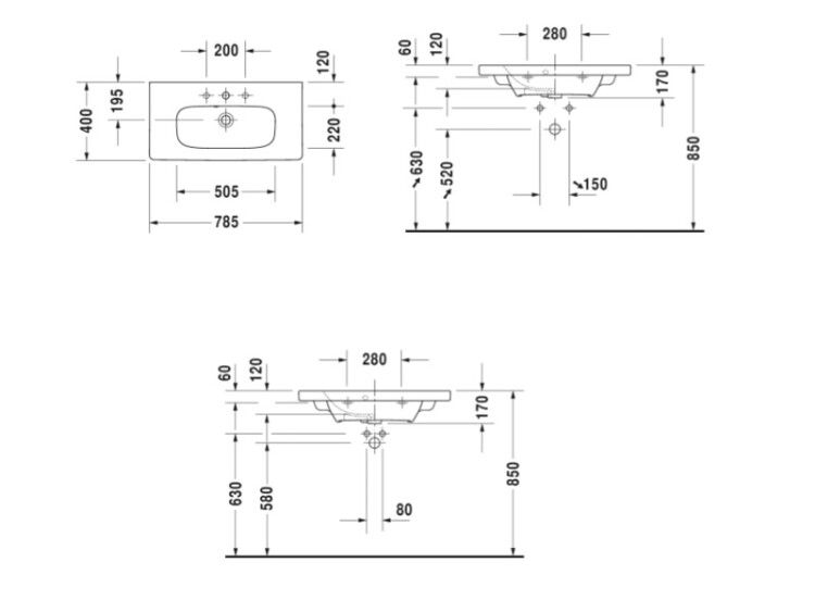 Раковина Duravit DuraStyle 785x400 мм с 1 отверстием для смесителя 2337780000