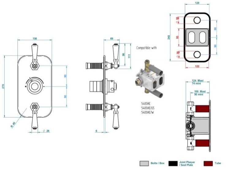 Смеситель для душа THG Charleston Lever встраиваемый термостатический, никель G75B015400BE