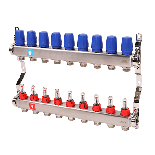 Коллекторная группа Hogart Premium 1 x 3/4 EK 9 выходов с расходомерами HOGMS50906