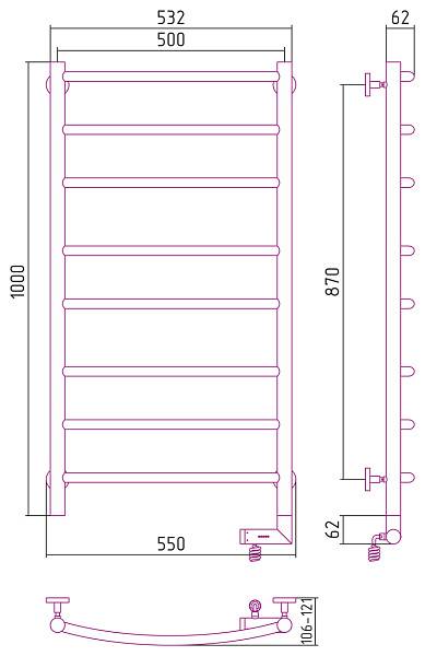 Полотенцесушитель электрический Сунержа Галант 2.0 500x1000 мм правый состаренная бронза 05-5201-1050