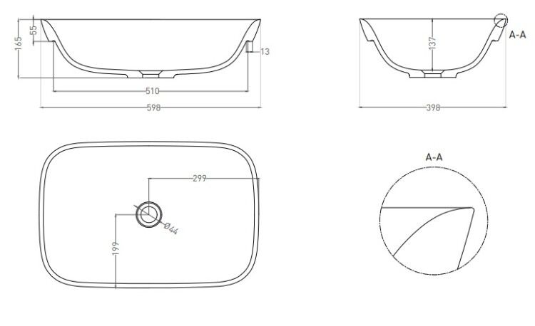 Раковина полувстраиваемая Salini Marea 598x398x165 мм матовая RAL 9011 1802202MFRAL9011