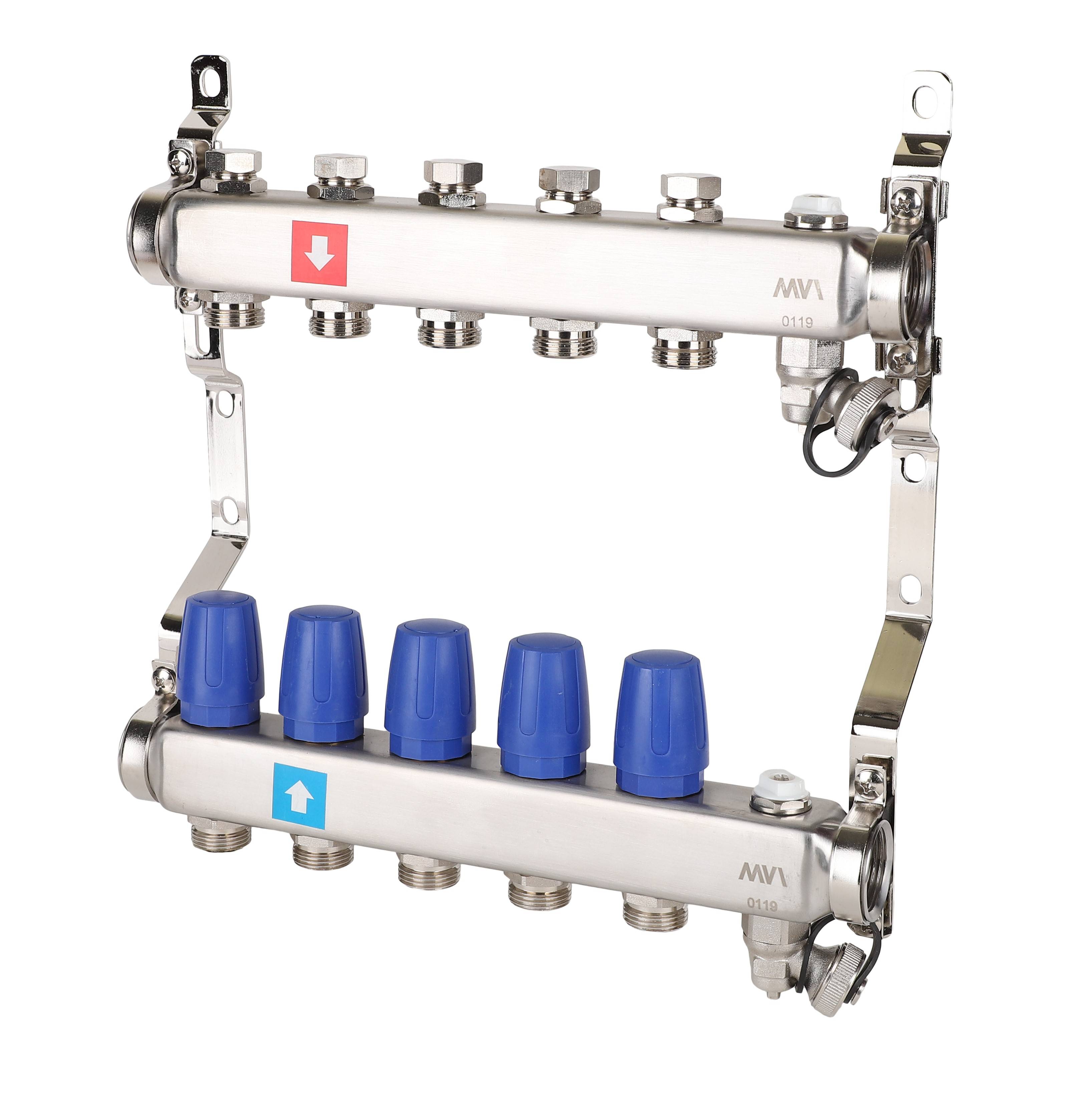 Коллектор AQUALINK без расходомеров с дренажным краном и краном Маевского 5 выходов AMS.605.06