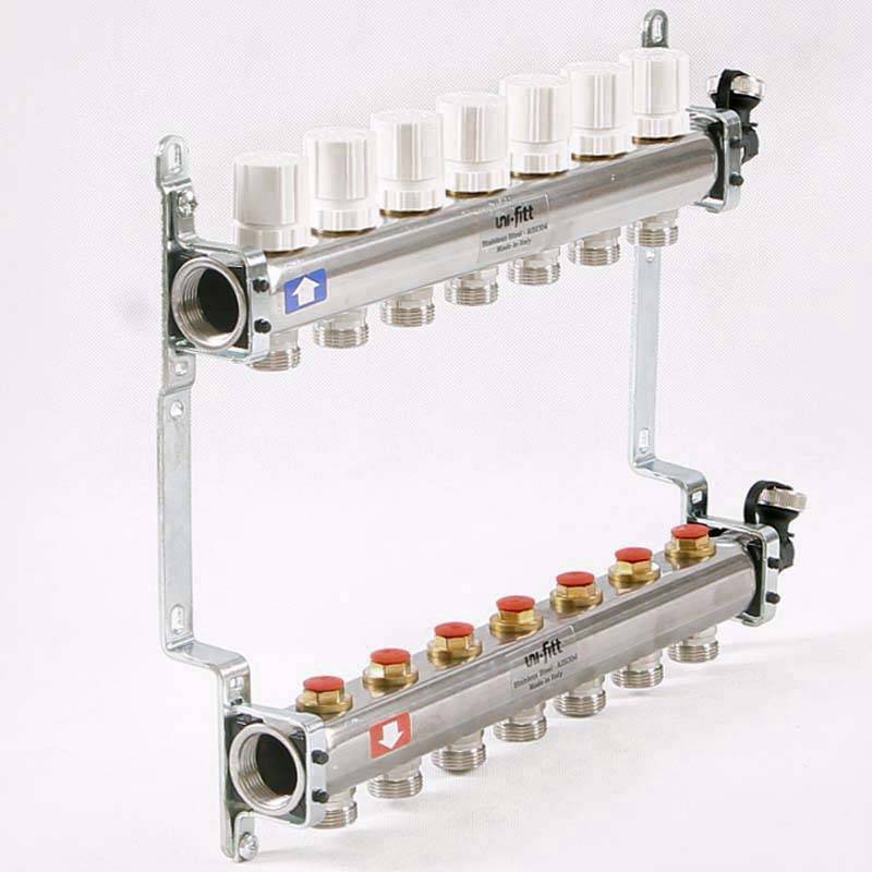 Коллекторная группа из нержавеющей стали Uni-Fitt 315S с регулировочными и термостатическими вентилями 1 x 3/4 EK 7 выходов 451I4307
