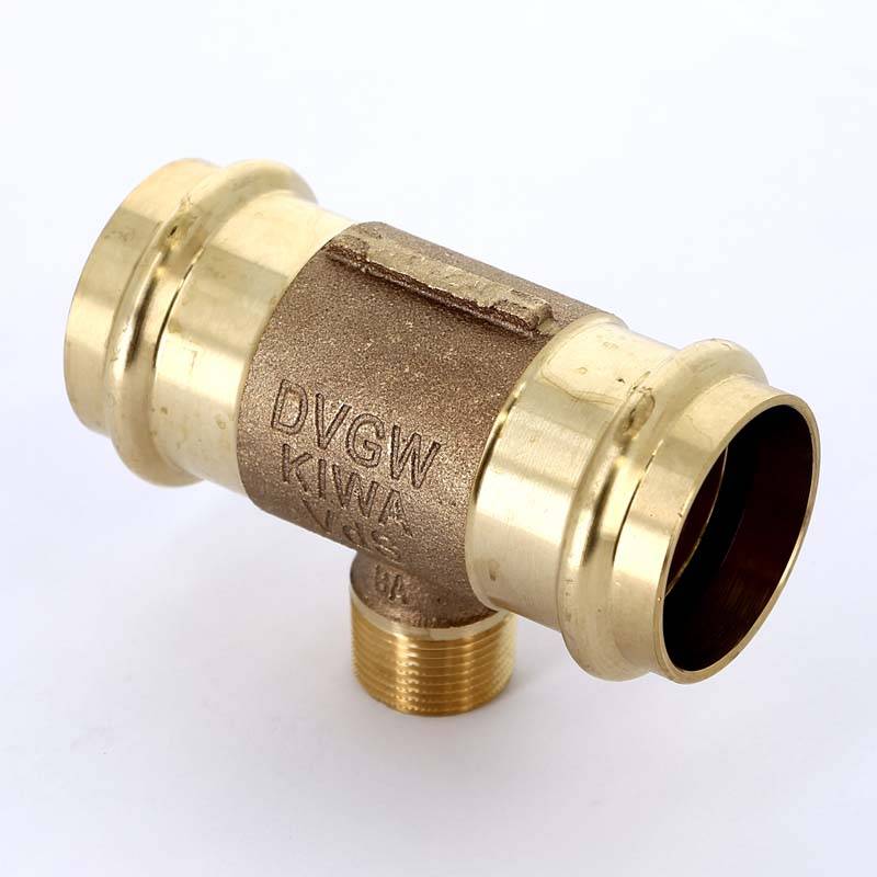 Тройник пресс с наружной резьбой Viega Sanpress 42х3/4х42 бронза 273231