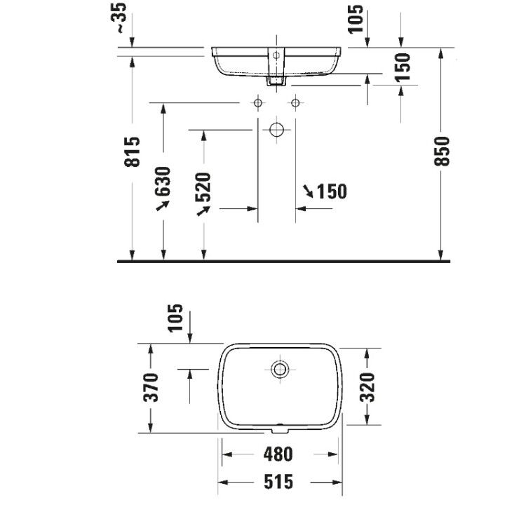 Раковина встраиваемая снизу Duravit Qatego 480x320 мм шлифованная без отверстия для смесителя HygieneGlaze 0398482028