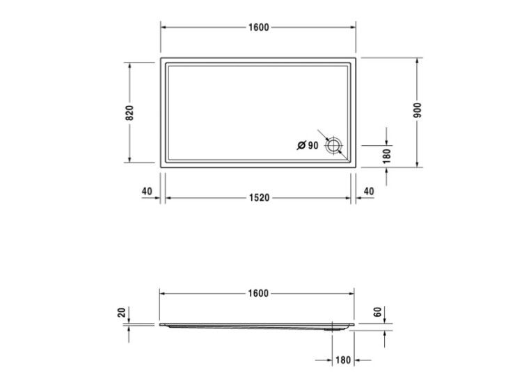 Душевой поддон Duravit Starck Slimline 1600x900 мм прямоугольный белый 720131000000000