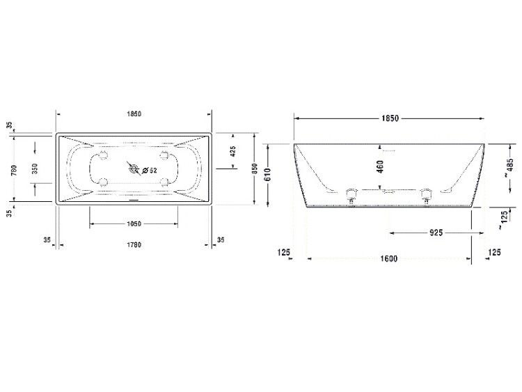 Ванна Duravit DuraSquare 1850x850x460 мм отдельностоящая цвет белый 700430000000000
