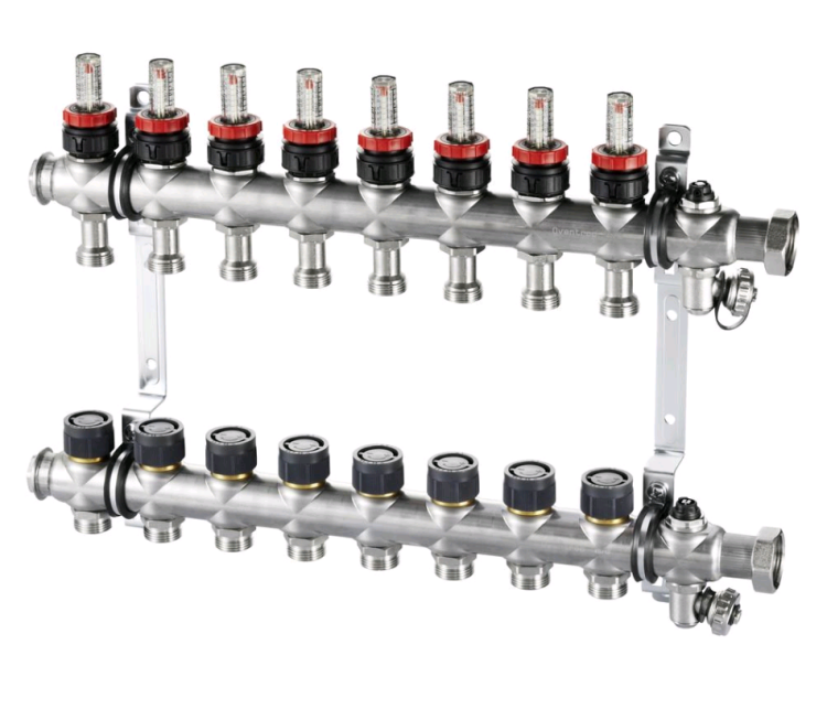 Коллектор для теплого пола Oventrop Multidis SFR на 12 выходов 1 x 3/4 EK с ротаметрами 140430062