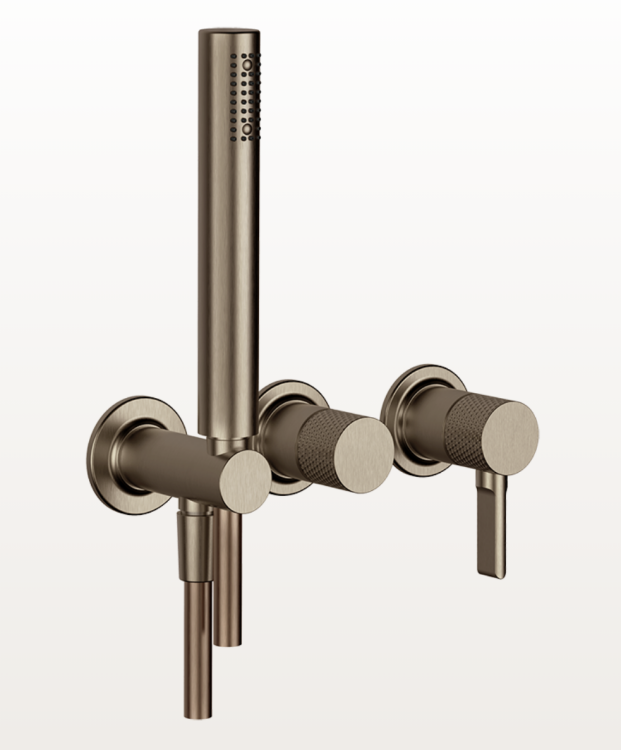 Смеситель для душа, Gessi, Inciso Bath Shower, на 2 потребителя, настенный встраиваемый, цвет-Coffee Bronze Brushed PVD