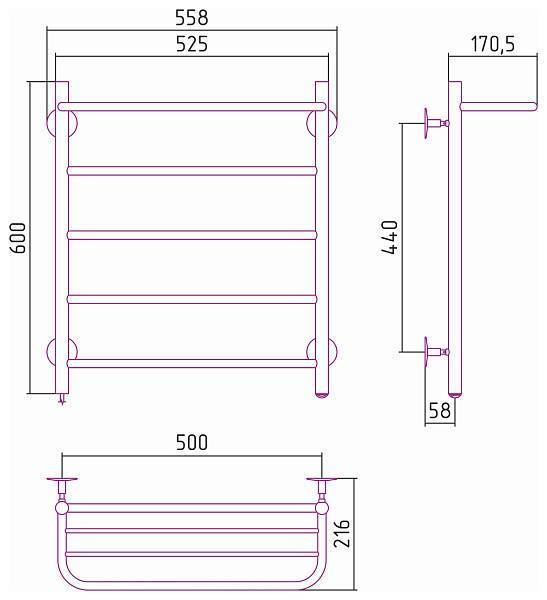Полотенцесушитель электрический Стилье Формат 30 50x60 см без покрытия 00531-6050