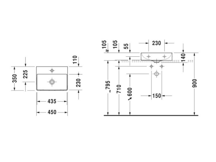 Раковина Duravit DuraSquare 450x390 мм шлифованная 0732450071