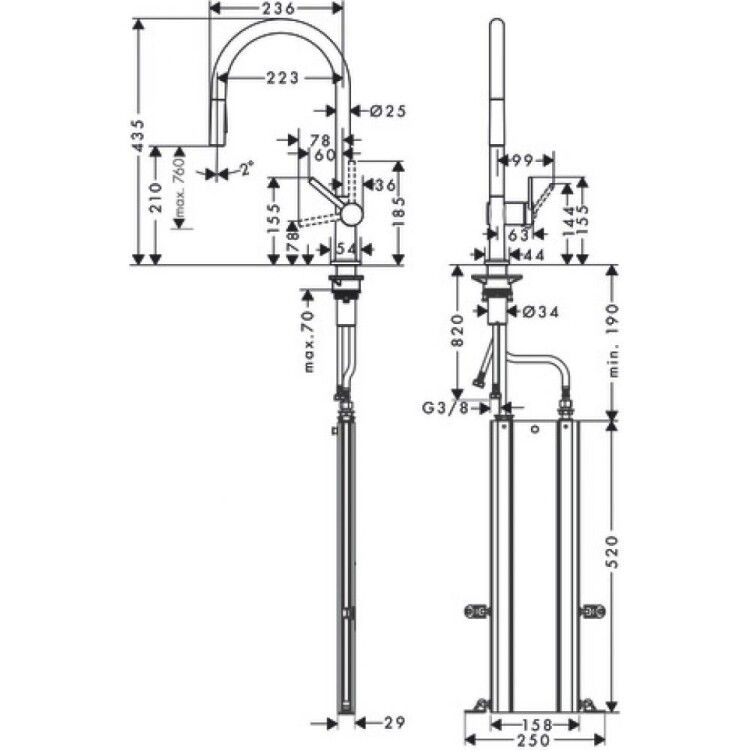 Смеситель для кухни Hansgrohe Talis M54 с вытяжным душем sBox сталь 72801800