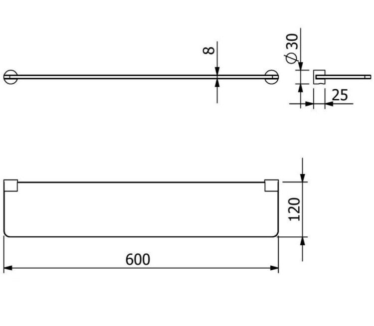 Полка Kludi VELA R 600x120x30 мм сталь оружейная 58973N2