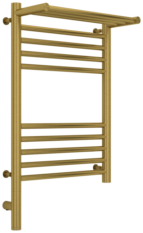 Полотенцесушитель электрический Сунержа Богема 3.0 с 1 полкой 400x600 мм МЭМ нижнее слева состаренная латунь 05158066040
