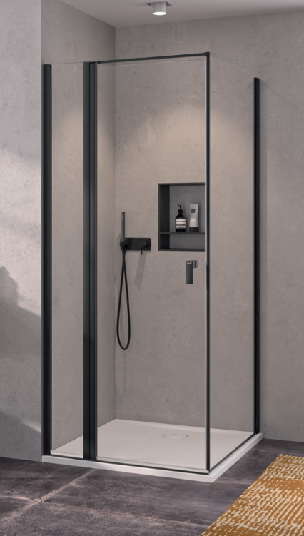 Душевая дверь HÜPPE Qube 1000x2000 мм маятниковая черный прозрачное стекло 21H9201000937000
