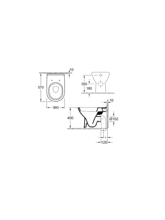 Унитаз приставной Villeroy & Boch ONovo 360x650x400 мм 56571001