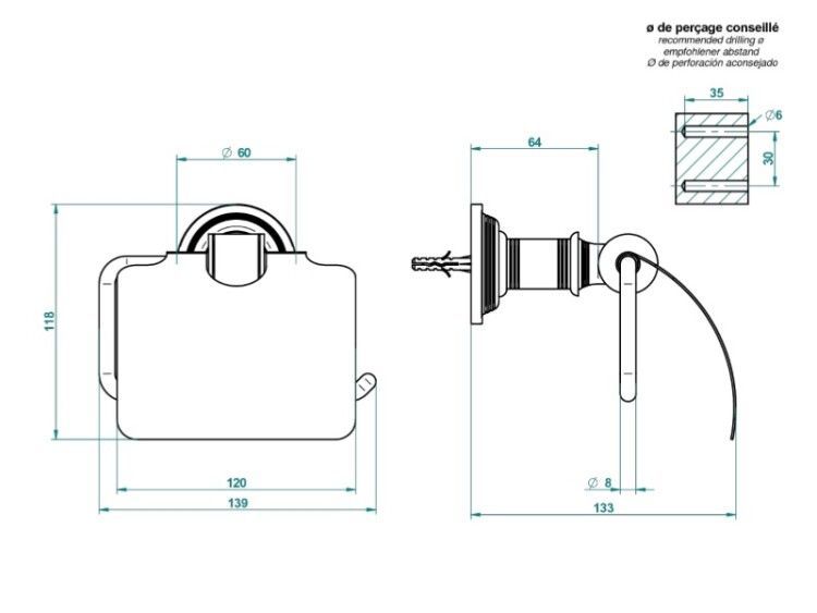 Бумагодержатель THG West Coast With Metal Lever Handle с крышкой 139x133x118 мм никель U9BB01538AC