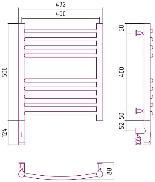 Полотенцесушитель электрический Сунержа Богема 3.0 выгнутая 400x500 мм левый матовый черный 31-5802-5040