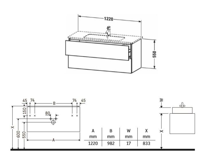 Тумба под раковину Duravit L-Cube 1220x481x550 мм подвесная орех брашированный LC624306969