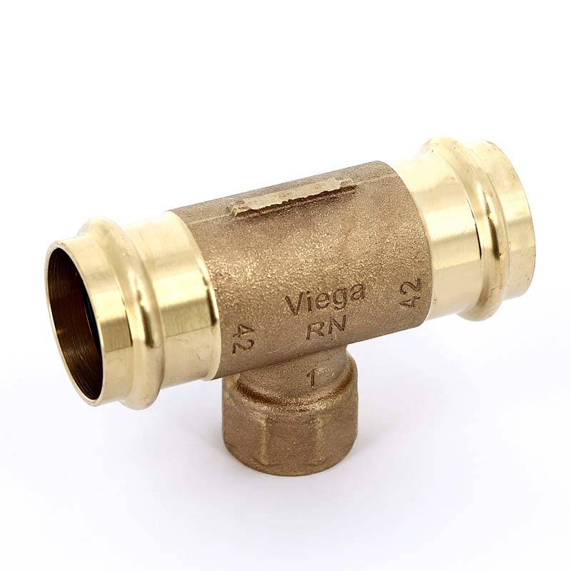 Тройник пресс-В Viega Sanpress 42х1х42 бронза 361211