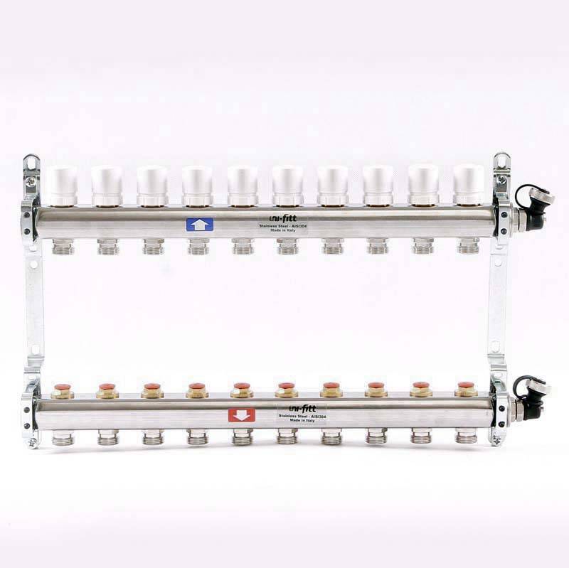 Коллекторная группа из нержавеющей стали Uni-Fitt 315S с регулировочными и термостатическими вентилями 1 x 3/4 EK 10 выходов 451I4310