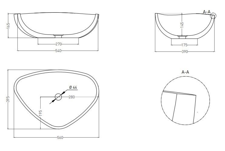 Раковина накладная Salini Gloria 560x390x165 мм матовая RAL 5003 1102206MFRAL5003matt