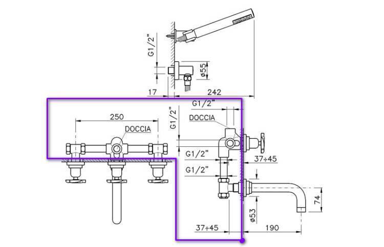 Внутренняя часть смесителя для ванны и душа Nicolazzi C2203