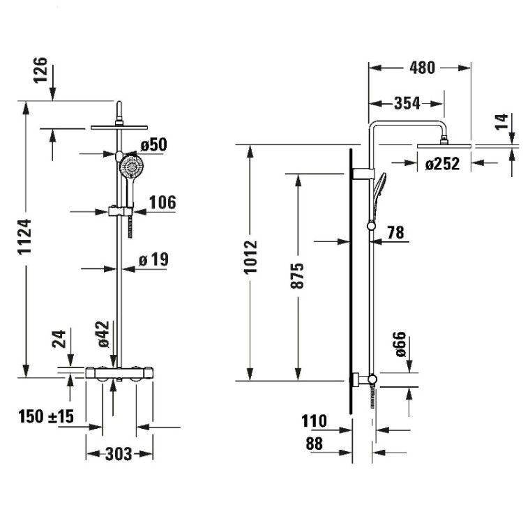 Душевая стойка Duravit с термостатом черный матовый TH4282008046