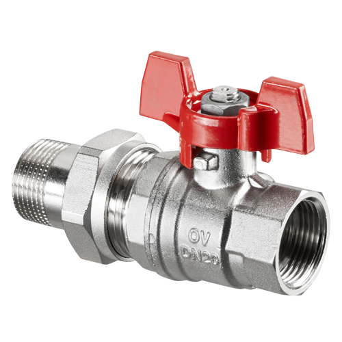 Кран шаровой Oventrop Optibal DN 32 1 1/4 НВ PN 16 ручка-бабочка с ниппелем и накидной гайкой 1075810